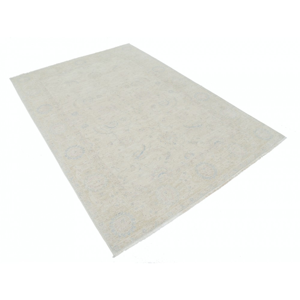 Hand Knotted Turkish Wool Rug with All-Over Floral Design | Beige Oushak Carpet Hand Knotted Turkish Wool Rug with All-Over Floral Design | Beige Oushak Carpet