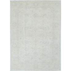 Hand Knotted Turkish Wool Rug with All-Over Floral Design | Beige Oushak Carpet