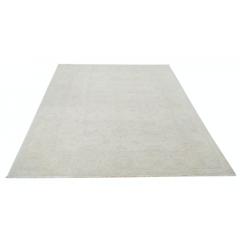 Hand Knotted Turkish Wool Rug with All-Over Floral Design | Beige Oushak Carpet Hand Knotted Turkish Wool Rug with All-Over Floral Design | Beige Oushak Carpet