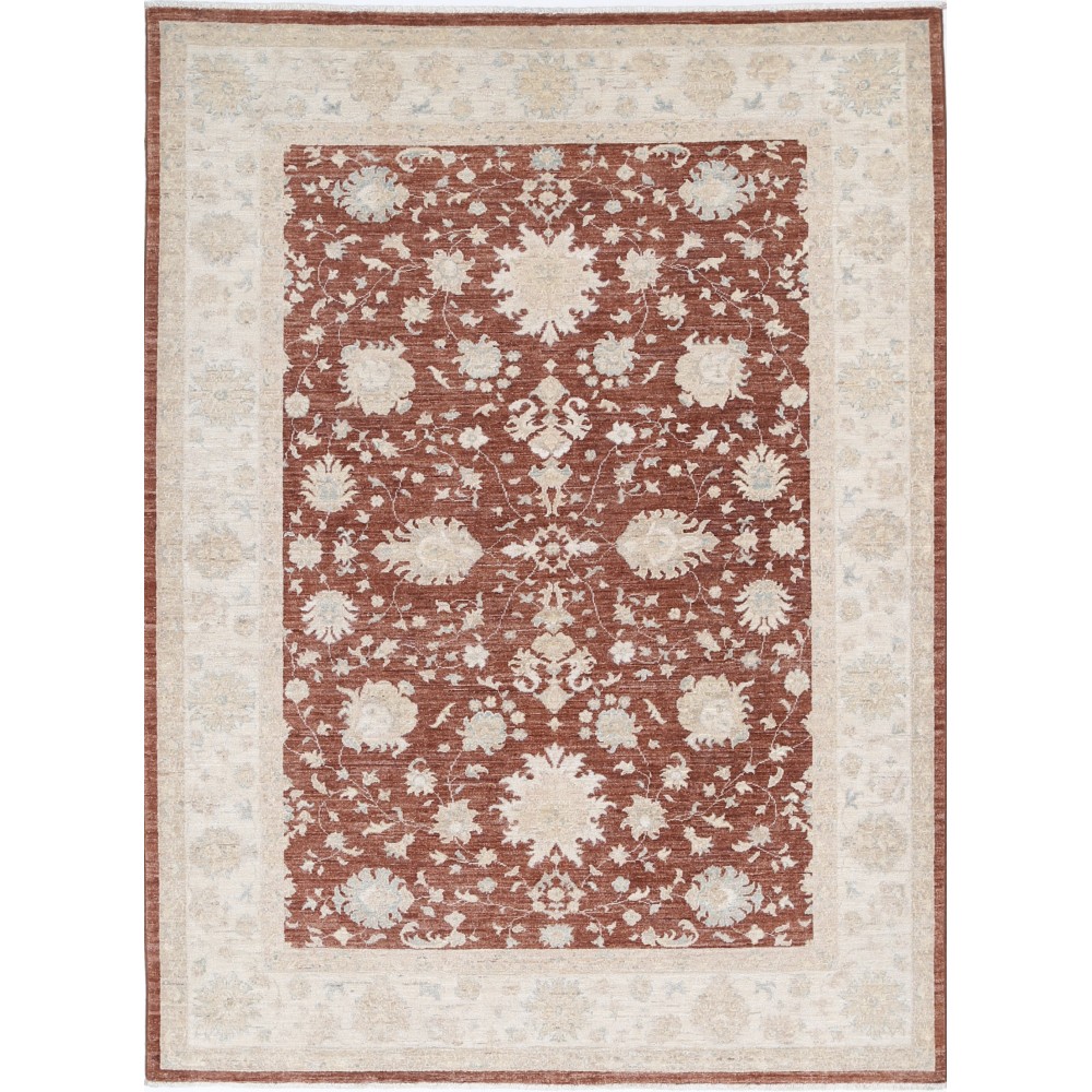 Hand Knotted Floral Area Rug with Red Field and Ivory Border | Turkish Oushak Wool Carpet Hand Knotted Floral Area Rug with Red Field and Ivory Border | Turkish Oushak Wool Carpet