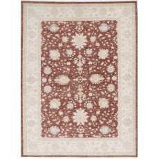 Hand Knotted Floral Area Rug with Red Field and Ivory Border | Turkish Oushak Wool Carpet
