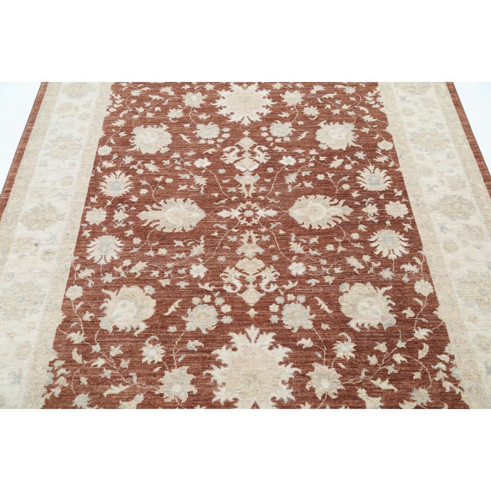 Hand Knotted Floral Area Rug with Red Field and Ivory Border | Turkish Oushak Wool Carpet Hand Knotted Floral Area Rug with Red Field and Ivory Border | Turkish Oushak Wool Carpet