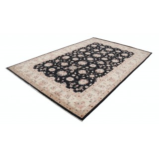 Hand Knotted Floral Oushak Large Area Rug with Black Field and Beige Border | 100% Wool