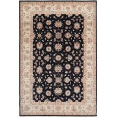 Hand Knotted Floral Oushak Large Area Rug with Black Field and Beige Border | 100% Wool