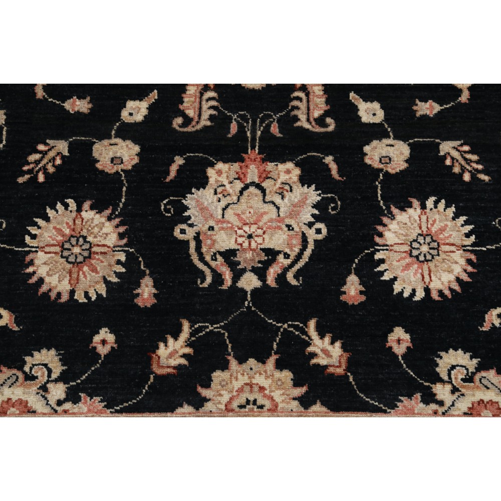 Hand Knotted Floral Oushak Large Area Rug with Black Field and Beige Border | 100% Wool