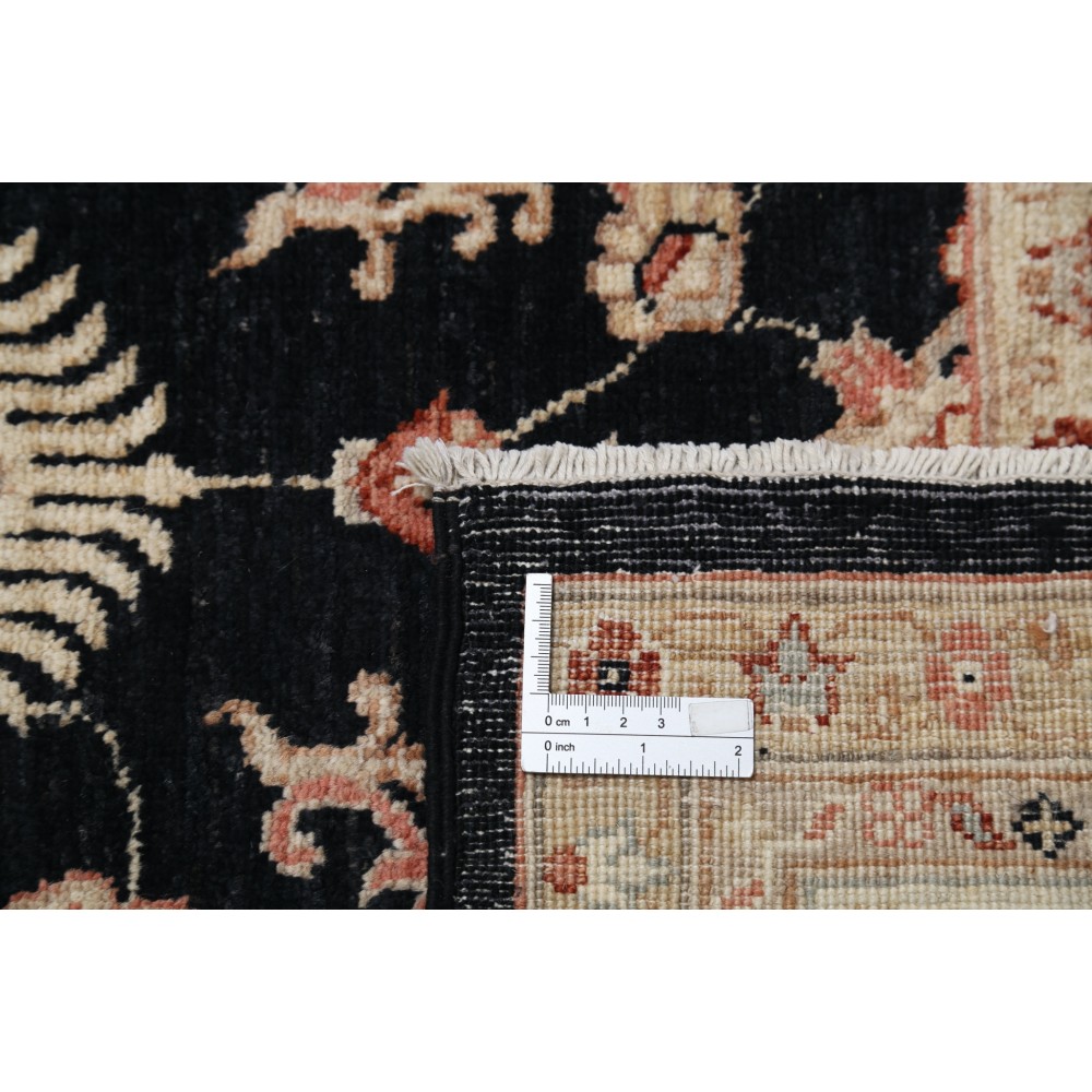 Hand Knotted Floral Oushak Large Area Rug with Black Field and Beige Border | 100% Wool