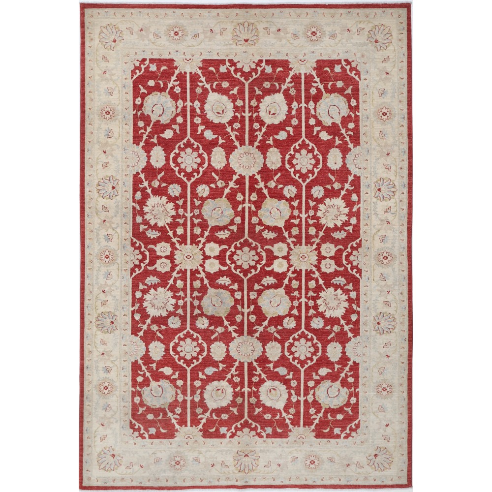 Hand Knotted Floral Area Rug with Red Field and Beige Border | Traditional Oushak Wool Carpet Hand Knotted Floral Area Rug with Red Field and Beige Border | Traditional Oushak Wool Carpet