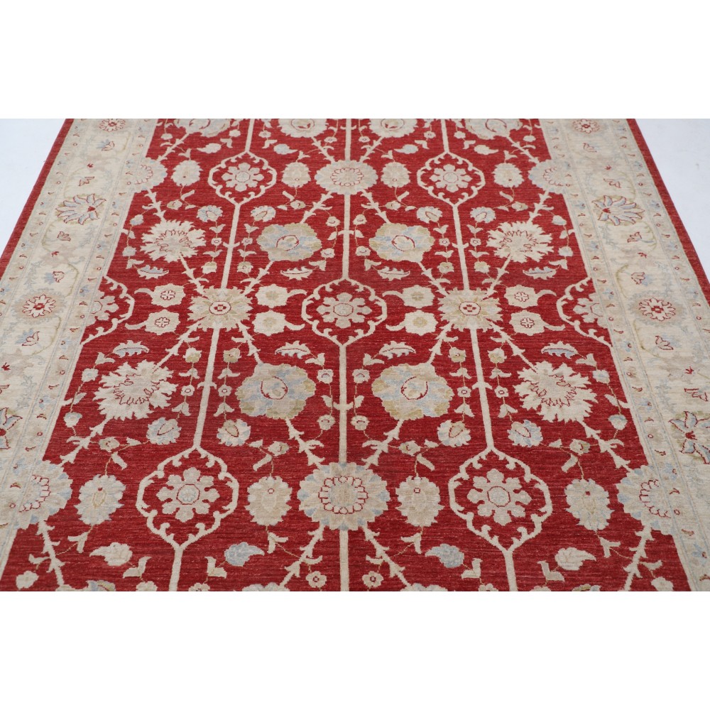 Hand Knotted Floral Area Rug with Red Field and Beige Border | Traditional Oushak Wool Carpet Hand Knotted Floral Area Rug with Red Field and Beige Border | Traditional Oushak Wool Carpet