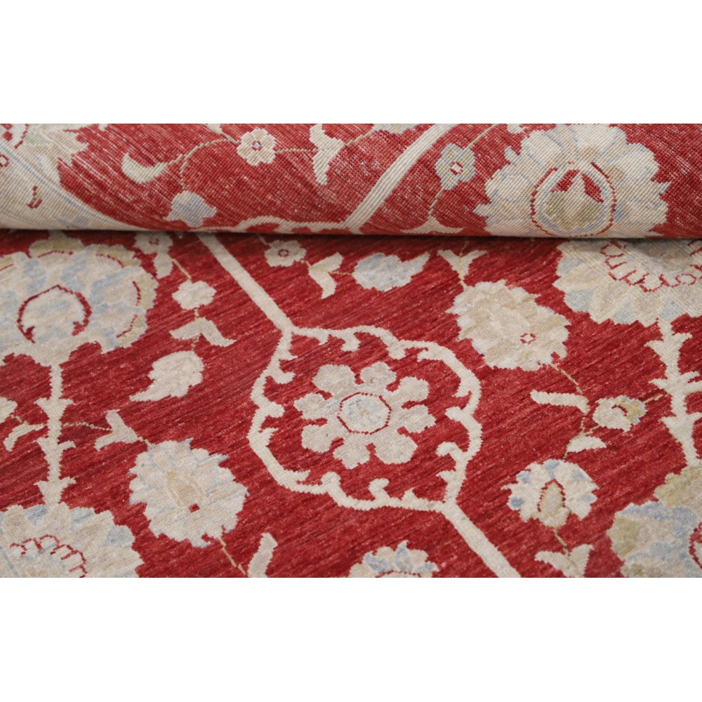 Hand Knotted Floral Area Rug with Red Field and Beige Border | Traditional Oushak Wool Carpet Hand Knotted Floral Area Rug with Red Field and Beige Border | Traditional Oushak Wool Carpet