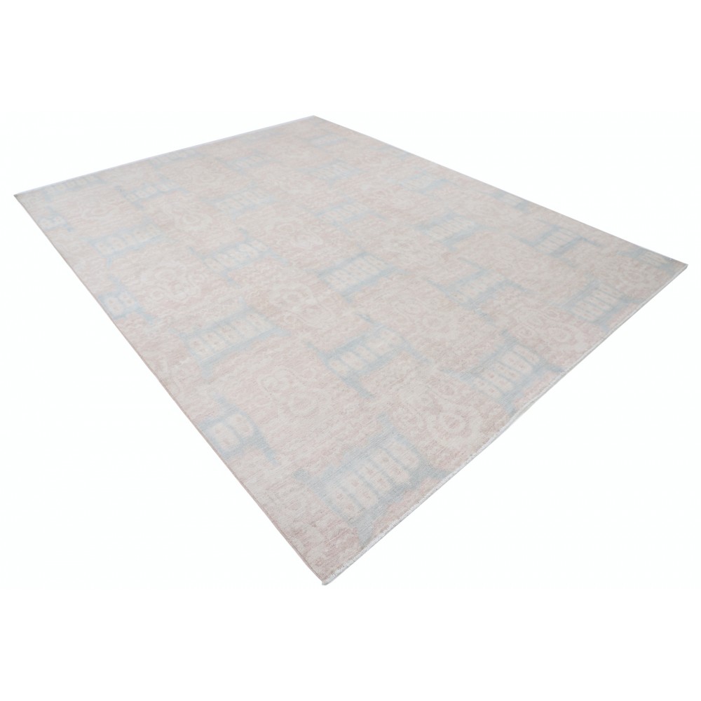 Hand Knotted Blush, Light Blue Wool Area Rug | Turkish Geometric Design Large Carpet for Living Room Hand Knotted Blush, Light Blue Wool Area Rug | Turkish Geometric Design Large Carpet for Living Room