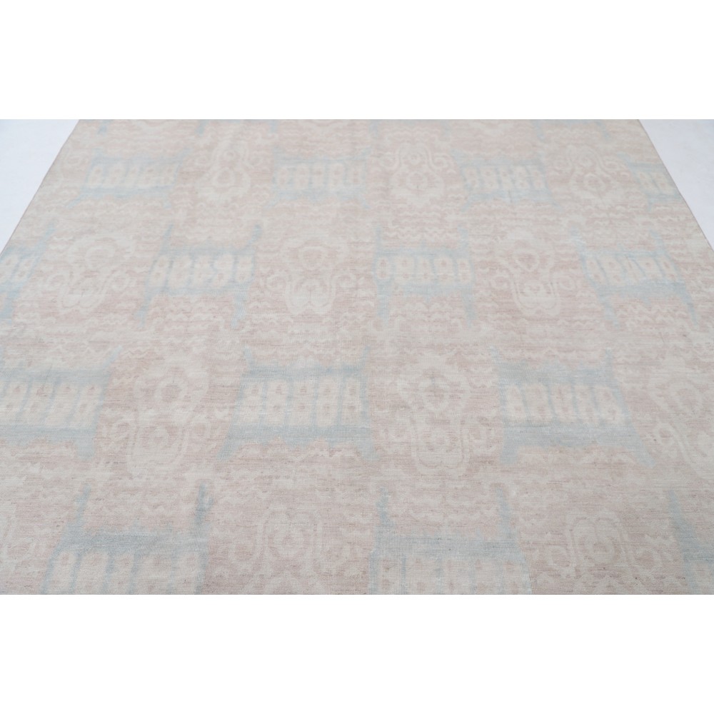 Hand Knotted Blush, Light Blue Wool Area Rug | Turkish Geometric Design Large Carpet for Living Room Hand Knotted Blush, Light Blue Wool Area Rug | Turkish Geometric Design Large Carpet for Living Room