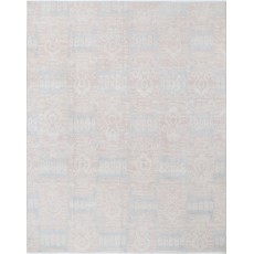 Hand Knotted Blush, Light Blue Wool Area Rug | Turkish Geometric Design Large Carpet for Living Room