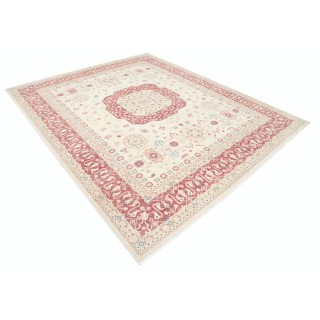 Hand Knotted Beige, Red Large Wool Area Rug | Traditional Medallion Design Carpet