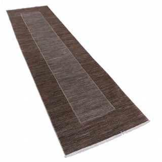 Hand Knotted Brown and Gray Wool Runner Rug | Modern Minimalist Hallway Rug | Stair Rug