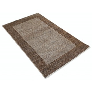 Hand Knotted Brown and Taupe Wool Small Area Rug with Minimal Border Design
