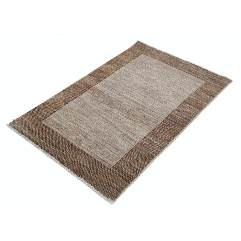Hand Knotted Brown and Taupe Wool Small Area Rug with Minimal Border Design Hand Knotted Brown and Taupe Wool Small Area Rug with Minimal Border Design