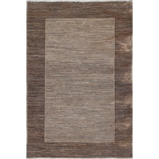 Hand Knotted Brown and Taupe Wool Small Area Rug with Minimal Border Design