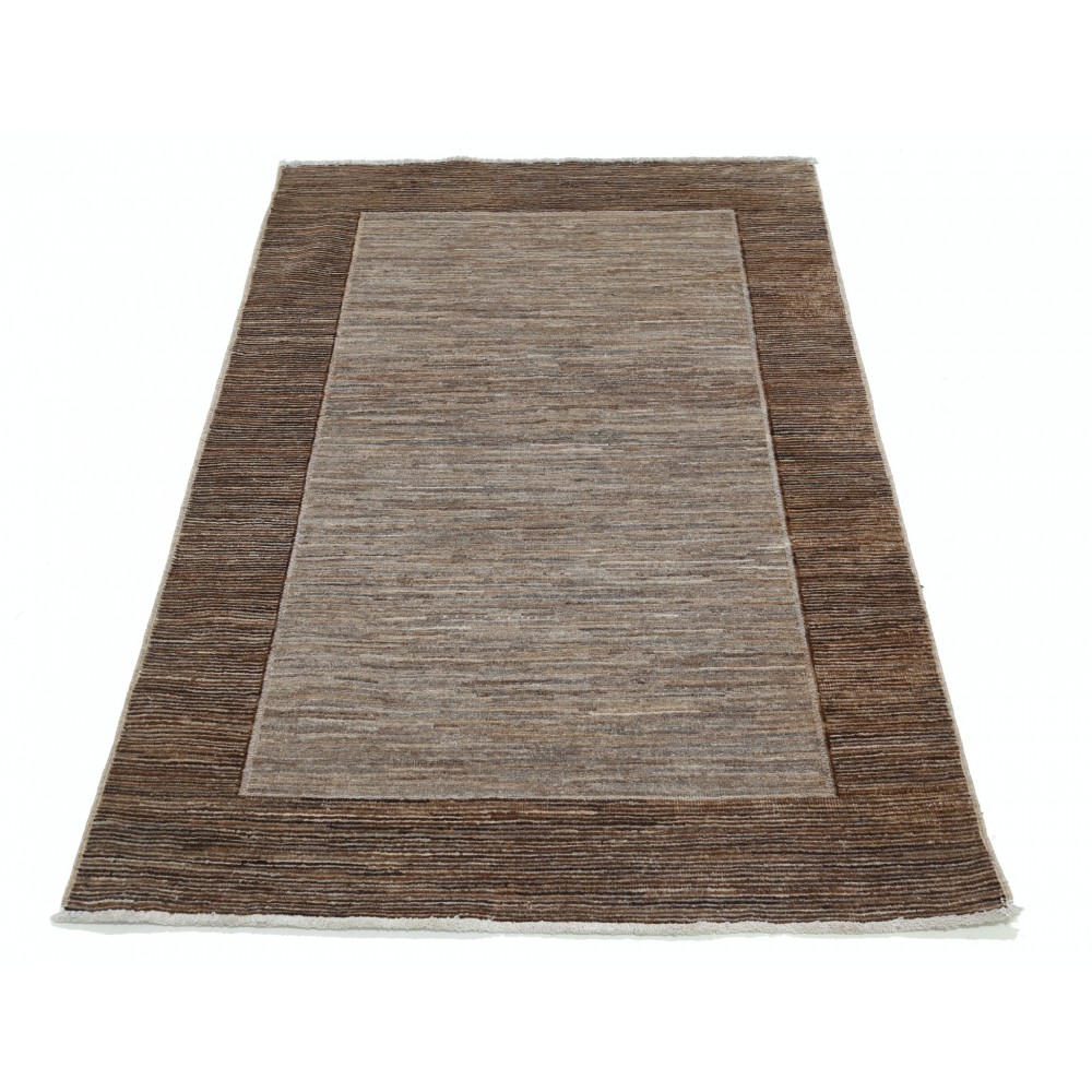 Hand Knotted Brown and Taupe Wool Small Area Rug with Minimal Border Design Hand Knotted Brown and Taupe Wool Small Area Rug with Minimal Border Design