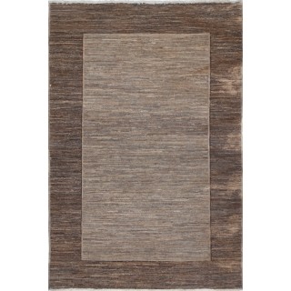 Hand Knotted Brown and Taupe Wool Small Area Rug with Minimal Border Design