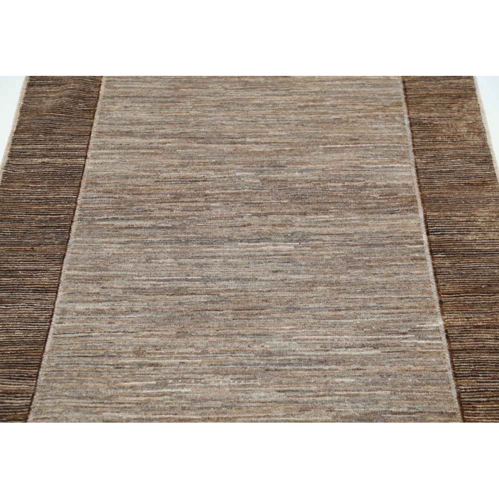Hand Knotted Brown and Taupe Wool Small Area Rug with Minimal Border Design Hand Knotted Brown and Taupe Wool Small Area Rug with Minimal Border Design