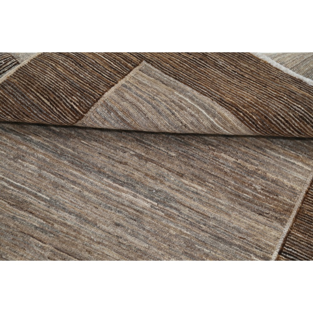 Hand Knotted Brown and Taupe Wool Small Area Rug with Minimal Border Design Hand Knotted Brown and Taupe Wool Small Area Rug with Minimal Border Design