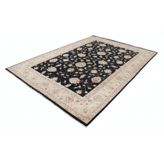 Hand Knotted Floral Oushak Large Area Rug with Black Field and Beige Border | 100% Wool