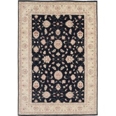 Hand Knotted Floral Oushak Large Area Rug with Black Field and Beige Border | 100% Wool