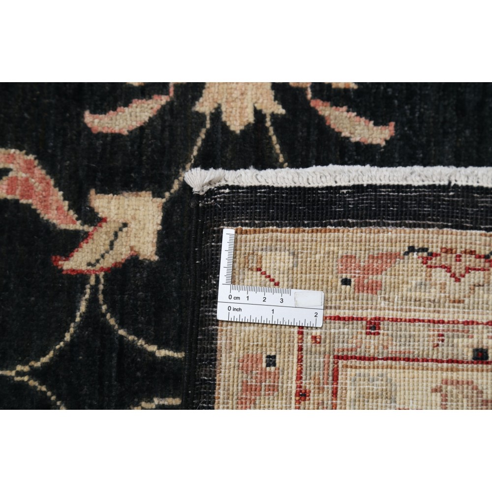 Hand Knotted Floral Oushak Large Area Rug with Black Field and Beige Border | 100% Wool Hand Knotted Floral Oushak Large Area Rug with Black Field and Beige Border | 100% Wool