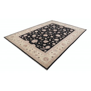 Hand Knotted Floral Oushak Large Area Rug with Black Field and Beige Border | 100% Wool