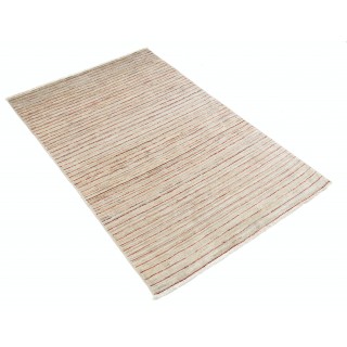 Hand Knotted Ivory, Beige and Red Wool Area Rug | Striped Pattern Accent Rug