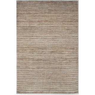 Hand Knotted Ivory, Beige and Red Wool Area Rug | Striped Pattern Accent Rug