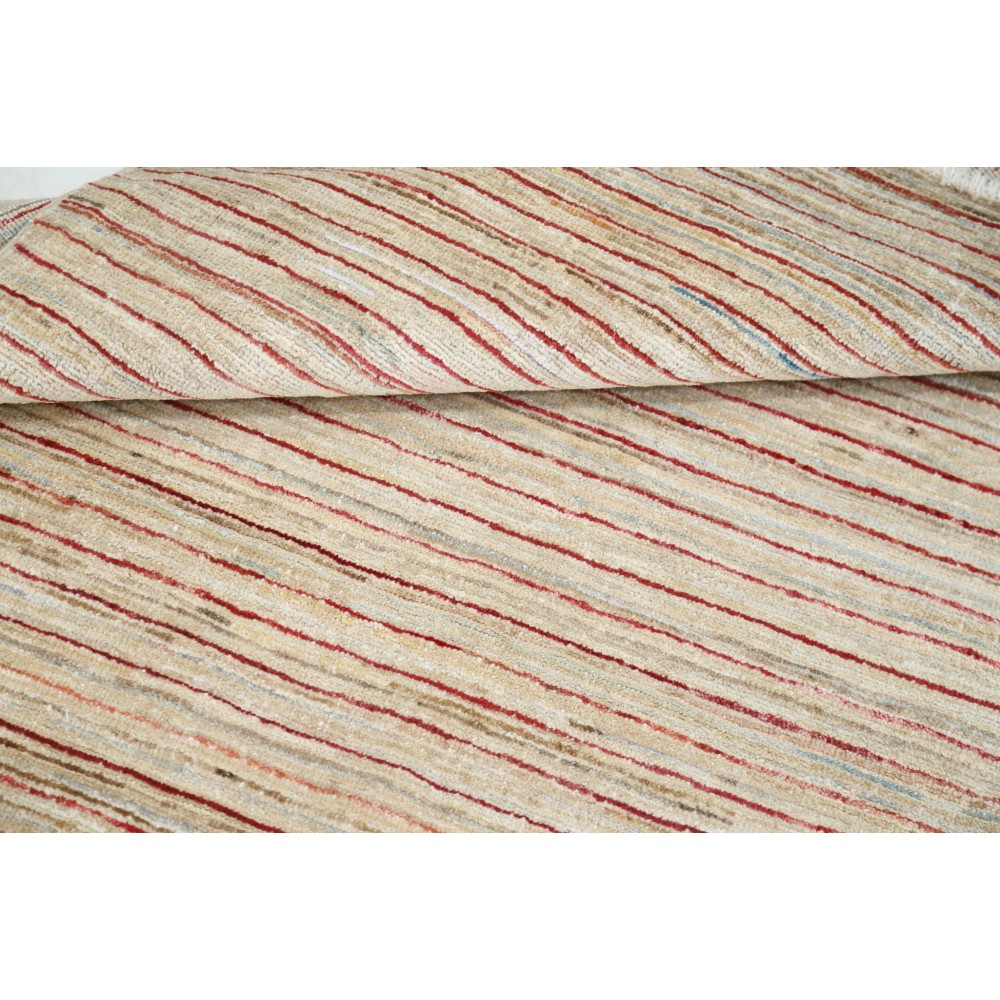 Hand Knotted Ivory, Beige and Red Wool Area Rug | Striped Pattern Accent Rug Hand Knotted Ivory, Beige and Red Wool Area Rug | Striped Pattern Accent Rug