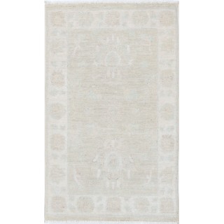 Beige Accent Rug with All-Over Floral Design | Hand Knotted Small Entryway Rug | 100% Wool