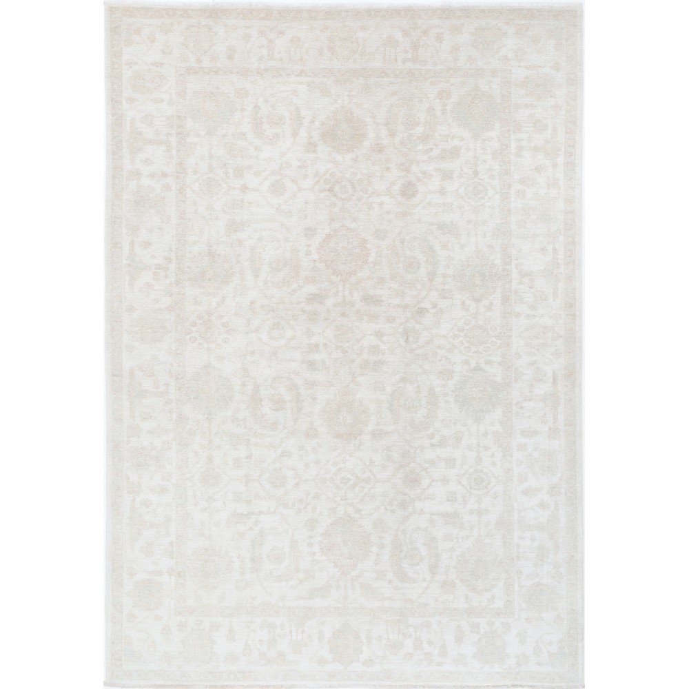 Hand Knotted Oushak Area Rug, Beige Wool Carpet with Soft Pastel Medallion Pattern, Neutral Vintage Style Rug for Living Room Hand Knotted Oushak Area Rug, Beige Wool Carpet with Soft Pastel Medallion Pattern, Neutral Vintage Style Rug for Living Room