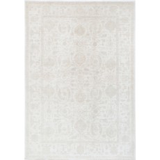 Hand Knotted Oushak Area Rug, Beige Wool Carpet with Soft Pastel Medallion Pattern, Neutral Vintage Style Rug for Living Room