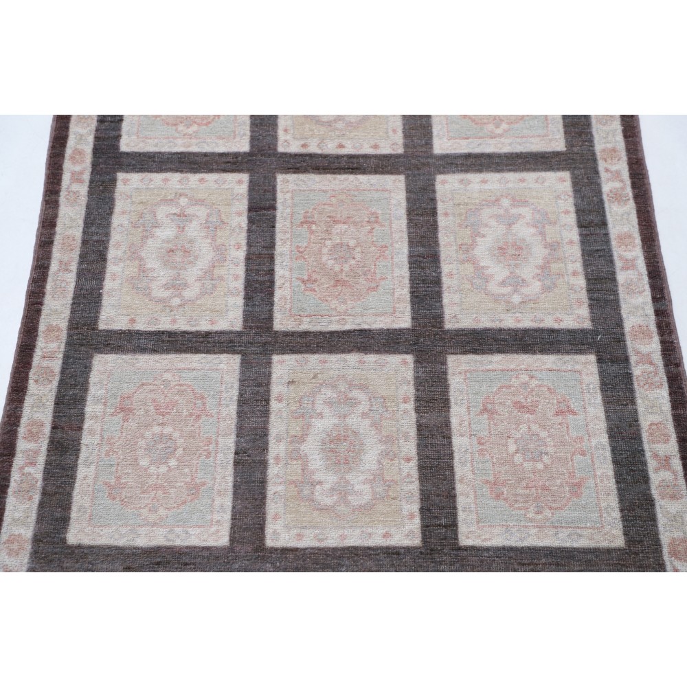 Hand Knotted Brown, Ivory, Blush Wool Area Rug | Turkish Panel Motif Accent Rug Hand Knotted Brown, Ivory, Blush Wool Area Rug | Turkish Panel Motif Accent Rug
