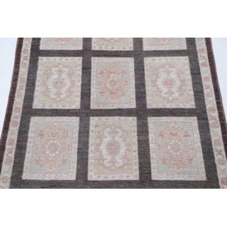 Hand Knotted Brown, Ivory, Blush Wool Area Rug | Turkish Panel Motif Accent Rug Hand Knotted Brown, Ivory, Blush Wool Area Rug | Turkish Panel Motif Accent Rug