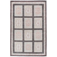 Hand Knotted Brown, Ivory, Blush Wool Area Rug | Turkish Panel Motif Accent Rug