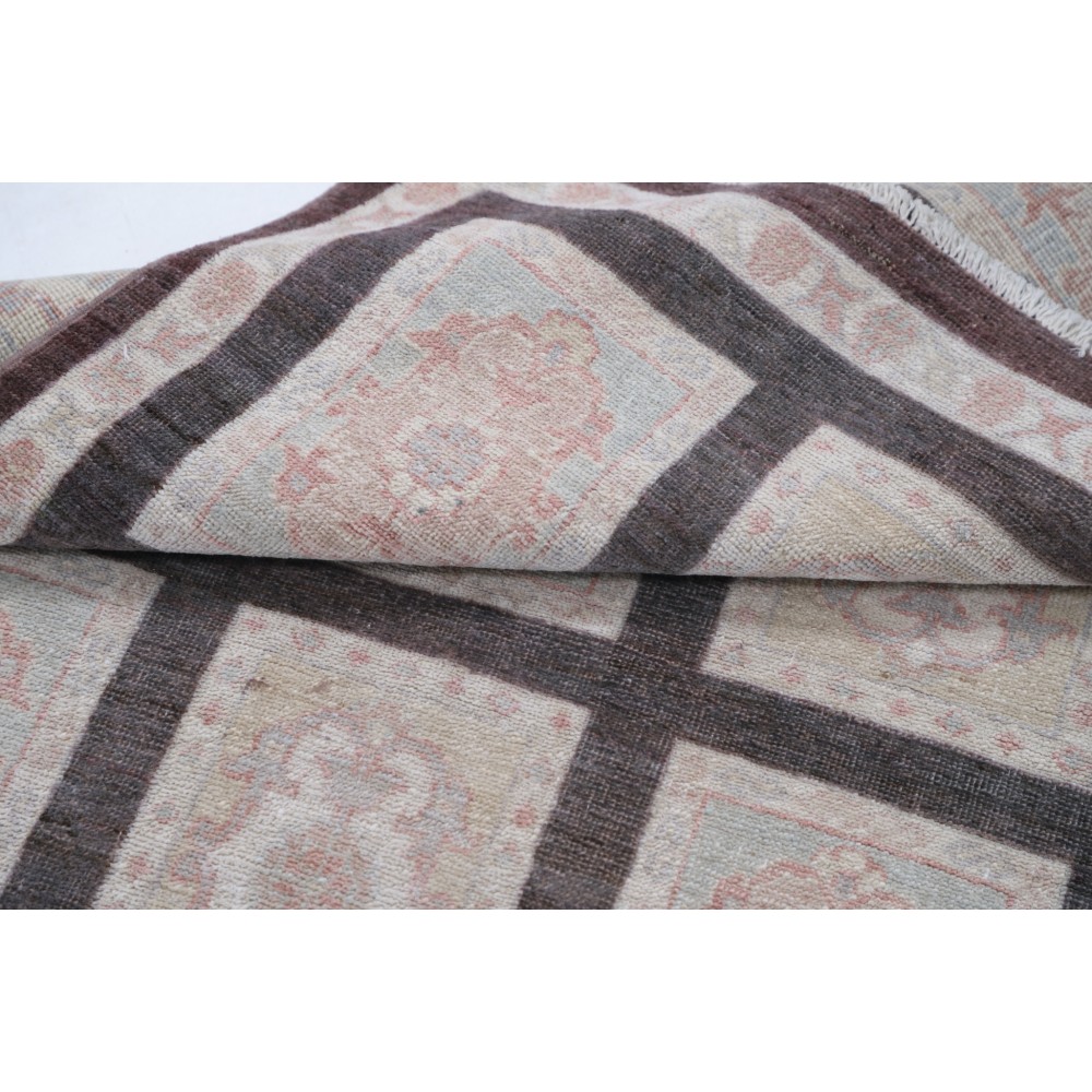 Hand Knotted Brown, Ivory, Blush Wool Area Rug | Turkish Panel Motif Accent Rug Hand Knotted Brown, Ivory, Blush Wool Area Rug | Turkish Panel Motif Accent Rug