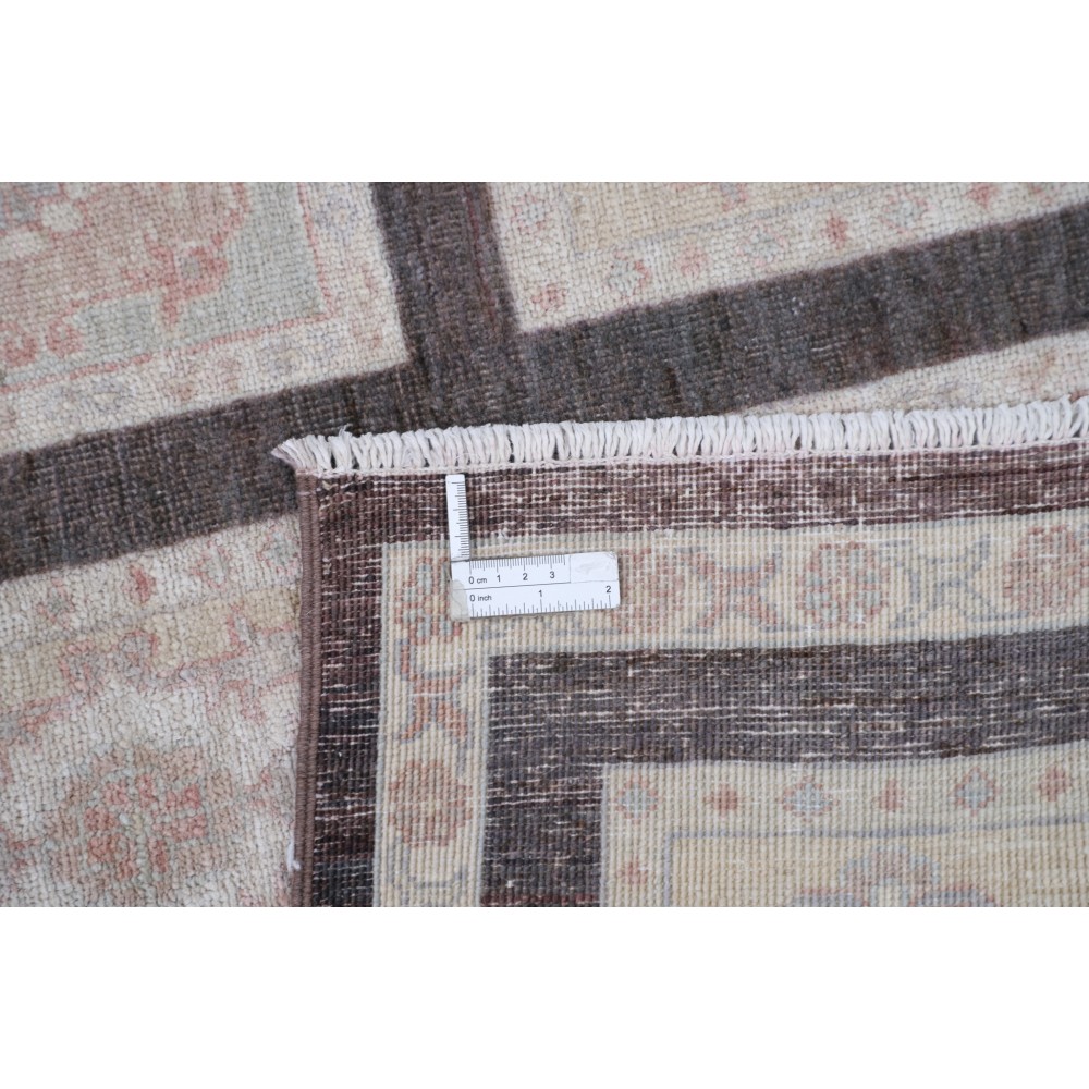 Hand Knotted Brown, Ivory, Blush Wool Area Rug | Turkish Panel Motif Accent Rug Hand Knotted Brown, Ivory, Blush Wool Area Rug | Turkish Panel Motif Accent Rug