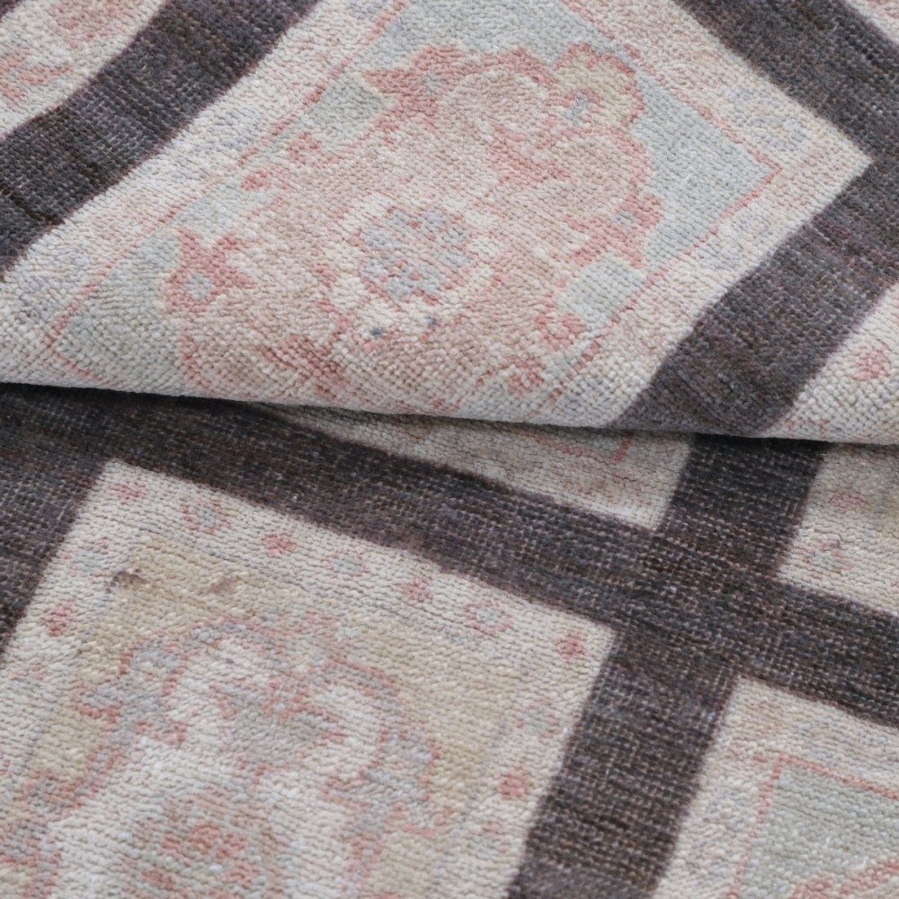 Hand Knotted Brown, Ivory, Blush Wool Area Rug | Turkish Panel Motif Accent Rug Hand Knotted Brown, Ivory, Blush Wool Area Rug | Turkish Panel Motif Accent Rug