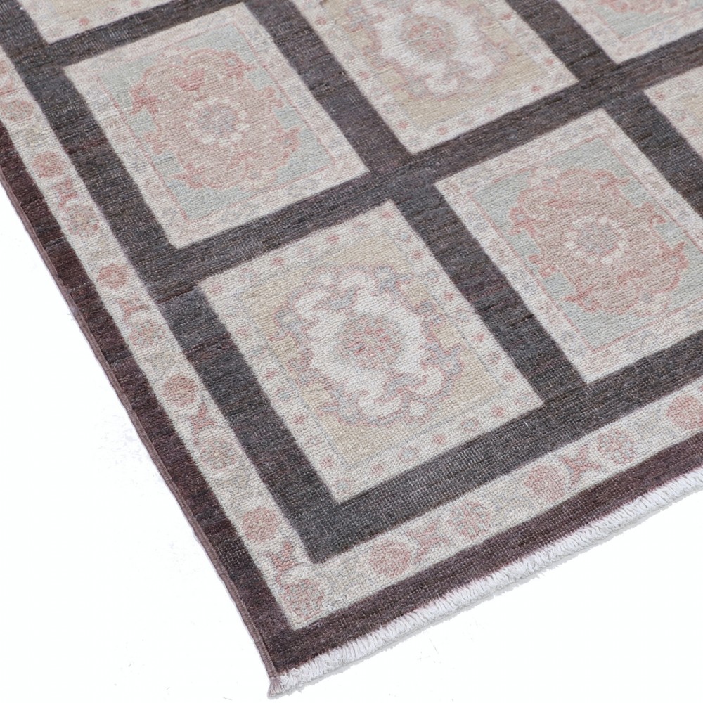 Hand Knotted Brown, Ivory, Blush Wool Area Rug | Turkish Panel Motif Accent Rug Hand Knotted Brown, Ivory, Blush Wool Area Rug | Turkish Panel Motif Accent Rug