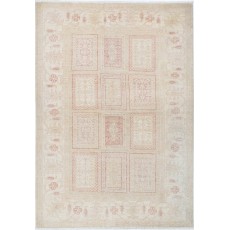 Hand Knotted Beige, Red Wool Area Rug | Soft Geometric Panel Patterned Small Rug