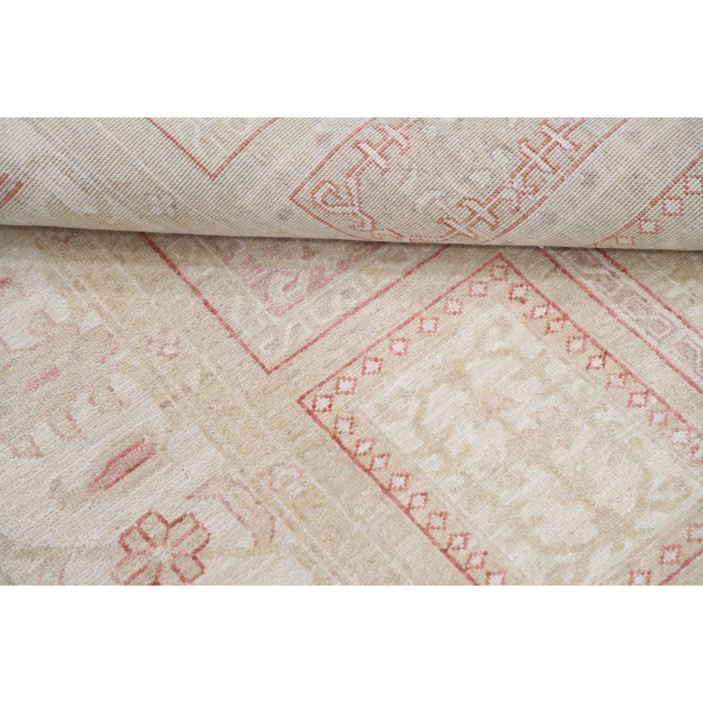 Hand Knotted Beige, Red Wool Area Rug | Soft Geometric Panel Patterned Small Rug Hand Knotted Beige, Red Wool Area Rug | Soft Geometric Panel Patterned Small Rug