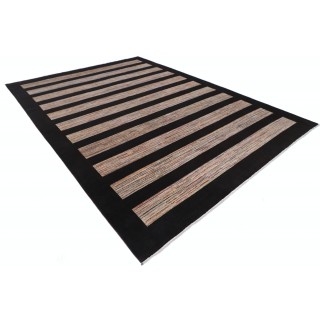 Hand Knotted Brown and Beige Wool Area Rug | Minimal Striped Design Carpet
