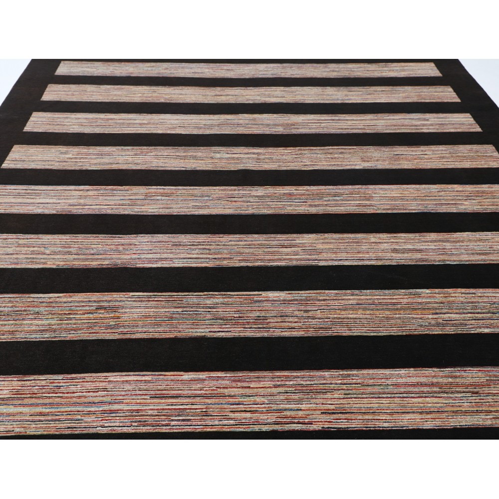 Hand Knotted Brown and Beige Wool Area Rug | Minimal Striped Design Carpet Hand Knotted Brown and Beige Wool Area Rug | Minimal Striped Design Carpet