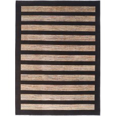Hand Knotted Brown and Beige Wool Area Rug | Minimal Striped Design Carpet