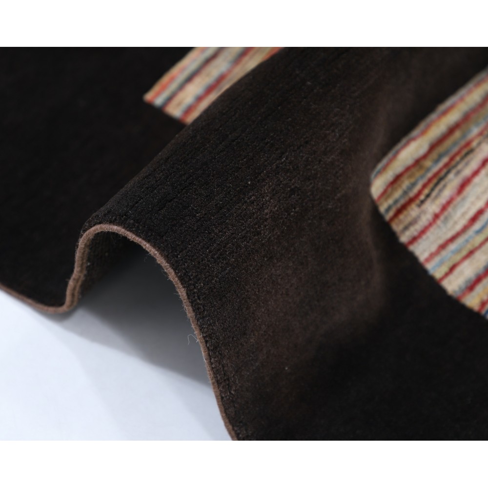 Hand Knotted Brown and Beige Wool Area Rug | Minimal Striped Design Carpet Hand Knotted Brown and Beige Wool Area Rug | Minimal Striped Design Carpet