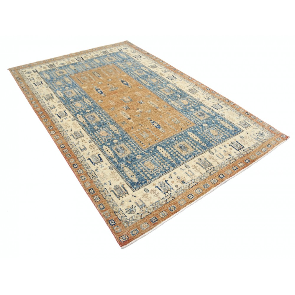 Hand Knotted Light Blue, Beige Wool Area Rug | Turkish Tribal Style Carpet Hand Knotted Light Blue, Beige Wool Area Rug | Turkish Tribal Style Carpet
