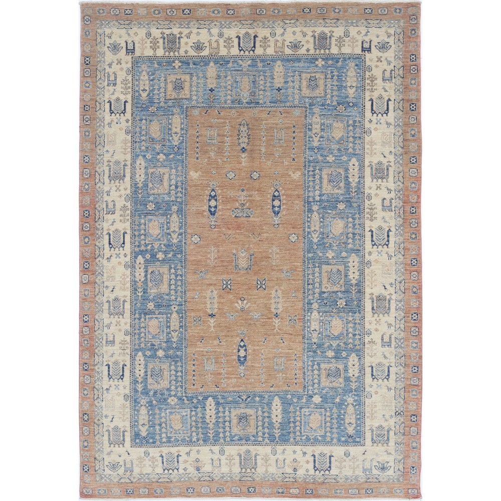 Hand Knotted Light Blue, Beige Wool Area Rug | Turkish Tribal Style Carpet Hand Knotted Light Blue, Beige Wool Area Rug | Turkish Tribal Style Carpet
